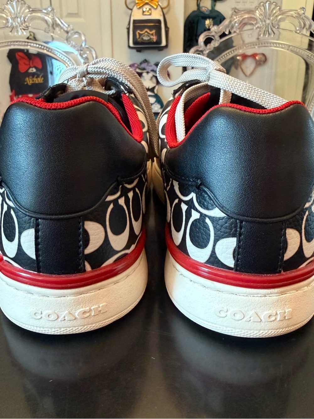 Coach Black & White Signature Low Top Sneakers with Red Lining - Picture 4 of 6